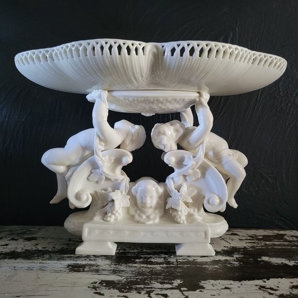 Vintage Porcelain Centerpiece Bowl, Pedestal Bowl with Putti / Cherubs - Picture 1 of 9